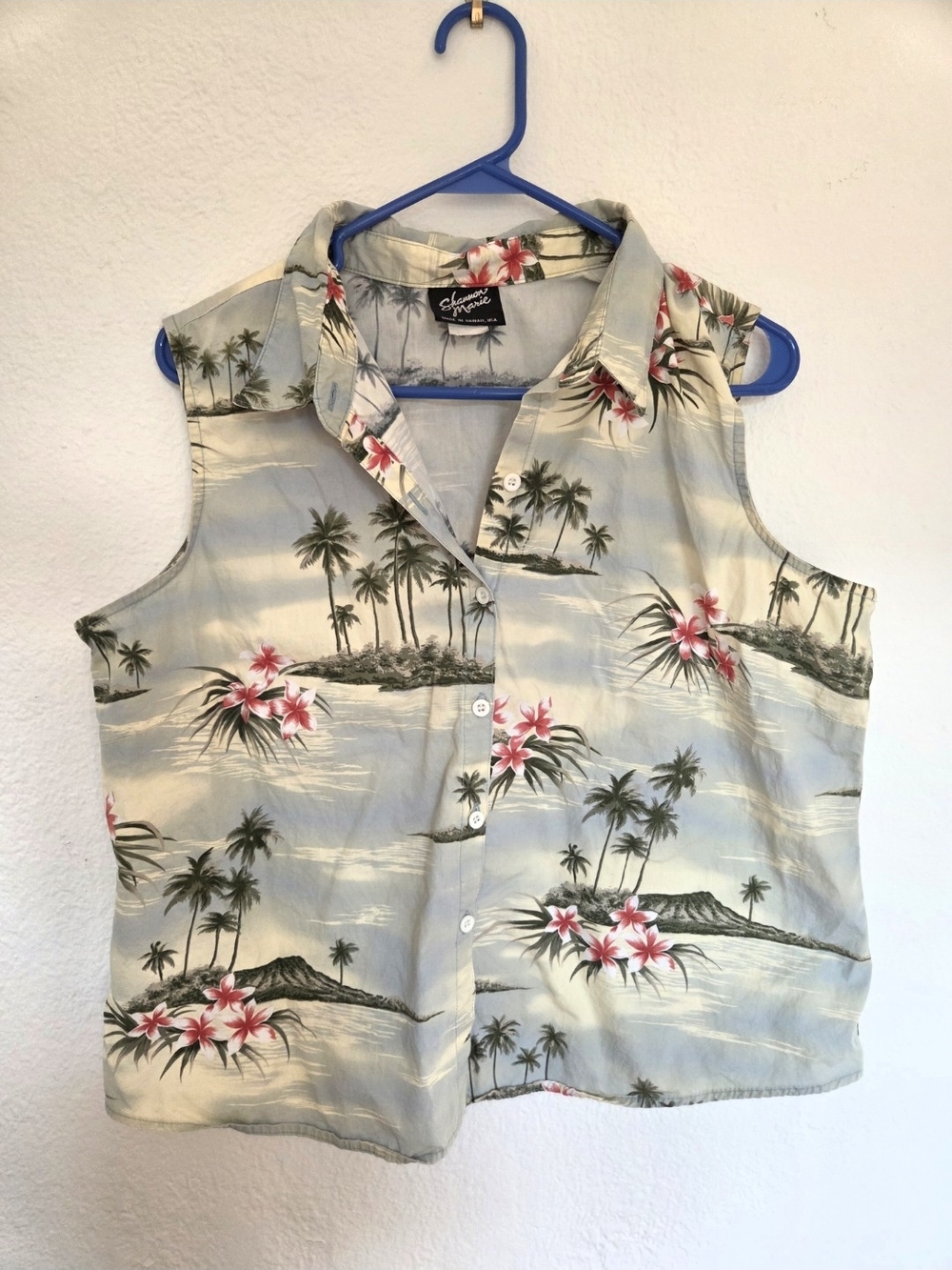 Vintage 90s Shannon Marie Hawaiian Floral Sleeveless Shirt, 2X